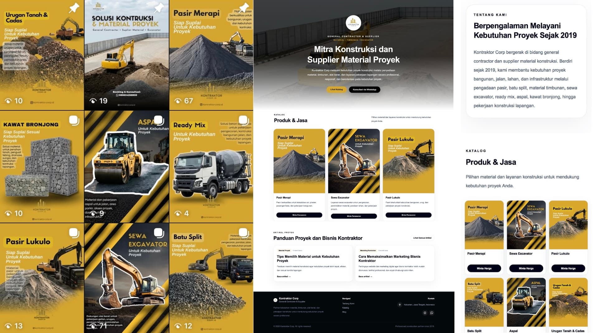 Kontraktor Corp website and Instagram portfolio showcase